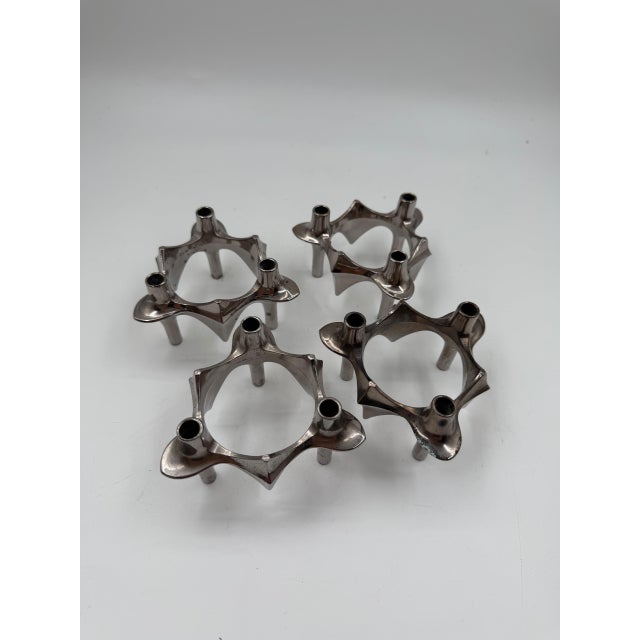Mid-Century Modern Brutalist Chrome Taper Candleholders by Nagel Stoff for BMF, 1950s, Set of 4 For Sale - Image 15 of 18