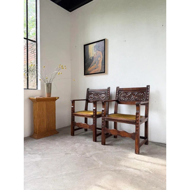 Spanish Armchairs in Carved Wood, 1900, Set of 2 For Sale - Image 9 of 18