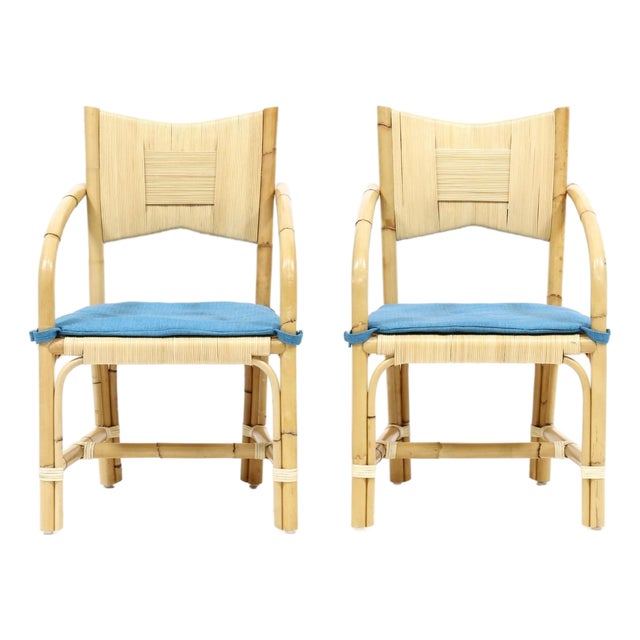 Late 20th Century Attributed John Hutton, Pair of Rattan Armchairs For Sale