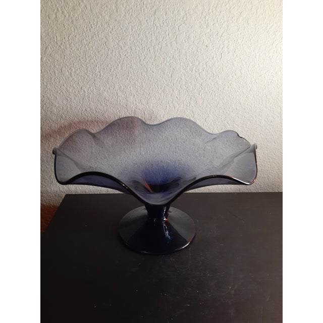 This is a STUNNING Bischoff Amethyst Glass 10" Pedestal Ruffled Compote. Procured at auction TABLE 1