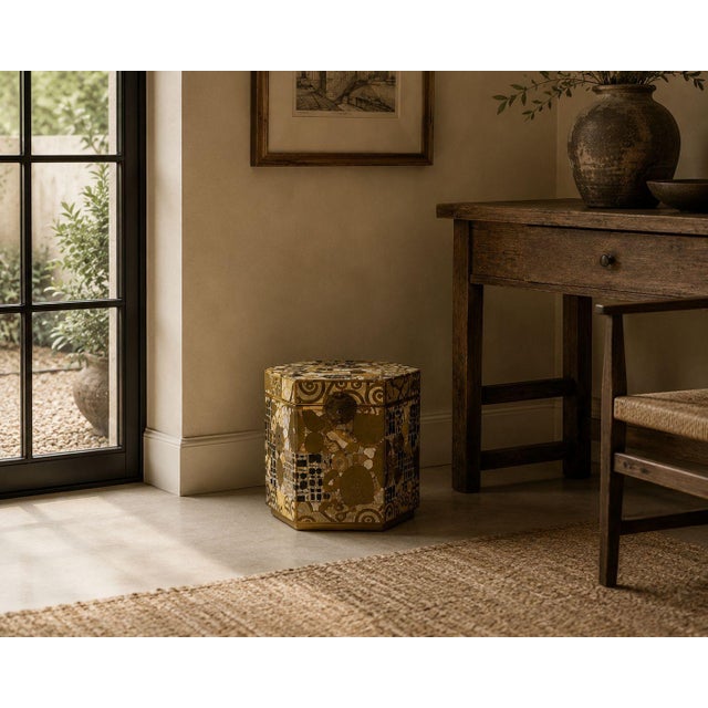 Austrian Mid-Century Modern, Gustav Klimt Style Wallpaper, Hinged Storage Box, 20th c. A striking vintage decorative...