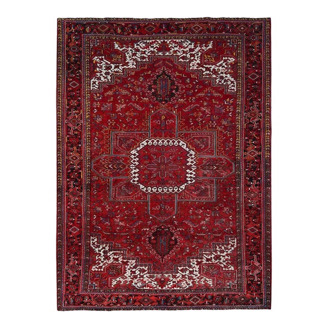 1960 10'2"x13'8" Penn Red Hand Knotted Clean All Wool Worn Down Vintage Persian Rug For Sale