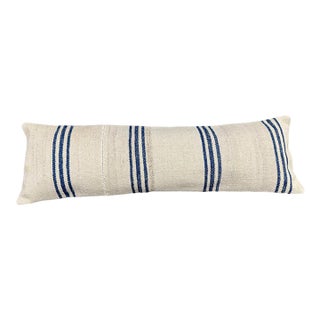Turkish Hemp Pillow Cushion Natural Beige Blue Cushion Cover 14"x45" For Sale