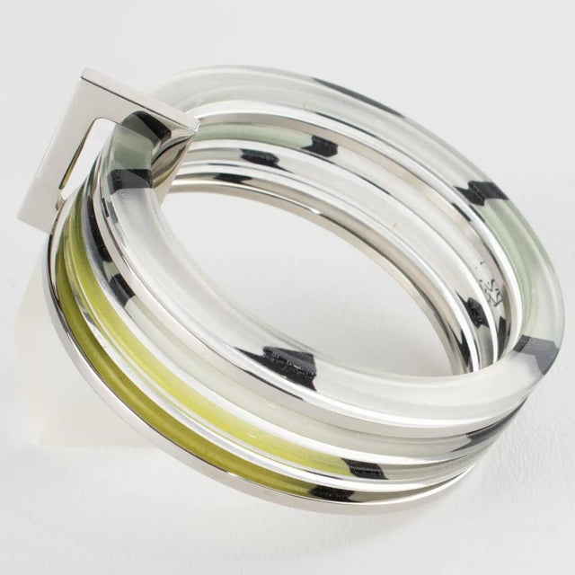 Emilio Pucci Stacked Silvered Spacer Bracelet Bangle with Lucite and Silk For Sale - Image 10 of 13
