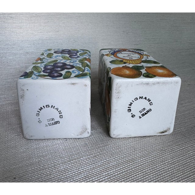 Pair Italian Hand Painted Ceramic Canisters For Sale - Image 4 of 4