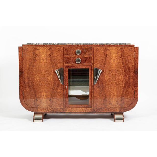 Art Deco French Art Deco Amboyna Burl Sideboard or Bar Cabinet With Marble Top, Circa 1930 For Sale - Image 3 of 18