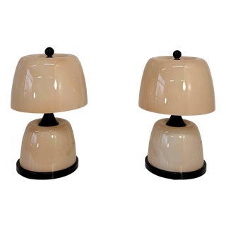 Murano Glass Table Lamps in Pink with Black Details, 2000s, Set of 2 For Sale