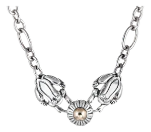1990s Barry Kieselstein Cord Frog Necklace Choker Sterling Silver 14k Gold 17"