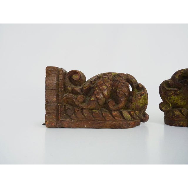 Indian Carved Wooden Wall Candleholders, 19th Century For Sale - Image 10 of 11