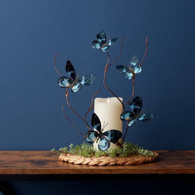 Rustic Blue and Black Wire Butterfly Spray (Set of 6) For Sale - Image 3 of 6