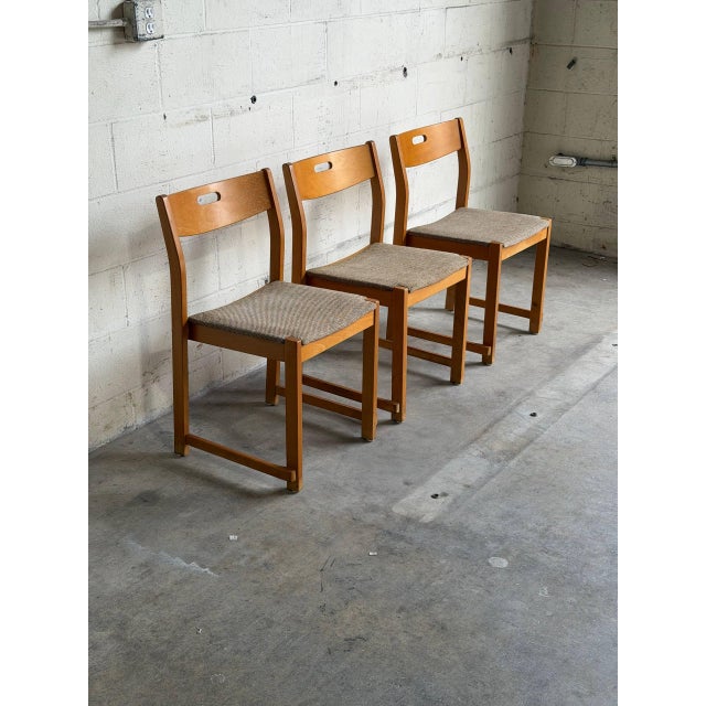 Mid-Century Modern Set of 3 Vintage Danish Modern Dining Chairs in Beech With Textured Upholstery For Sale - Image 3 of 10