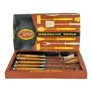 Mid-Century California Atomic 5pc Walnut & Stainless Steel Barbecue Grilling Tools