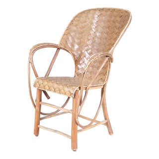 Vintage Armchair with Wooven Seat and Backrest, 1950s For Sale