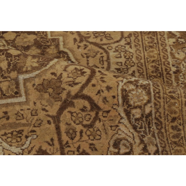 Textile Antique Persian Tabriz Rug With Gold & Brown Floral Medallion - Rug & Kilim For Sale - Image 7 of 9