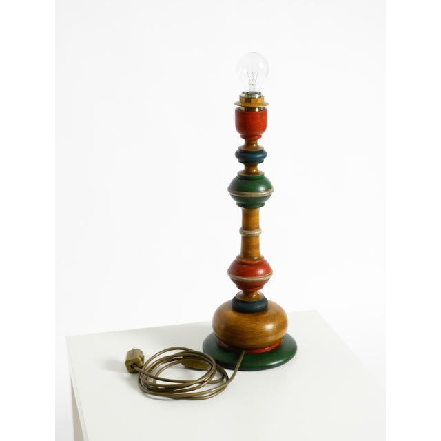 , Large 1980s Table Lamp Made of Colorful Stained Pine Wood For Sale - Image 16 of 18