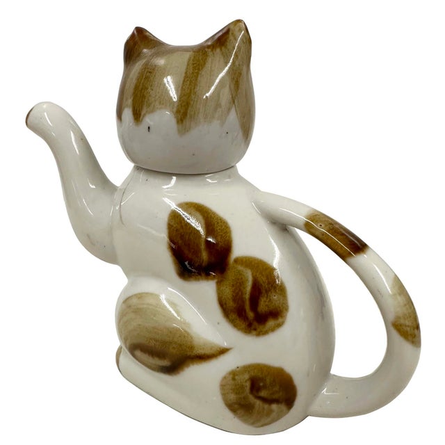 Ceramic Early 20th Century Chinese Porcelain Cat Teapot With Marks on the Bottom For Sale - Image 7 of 13