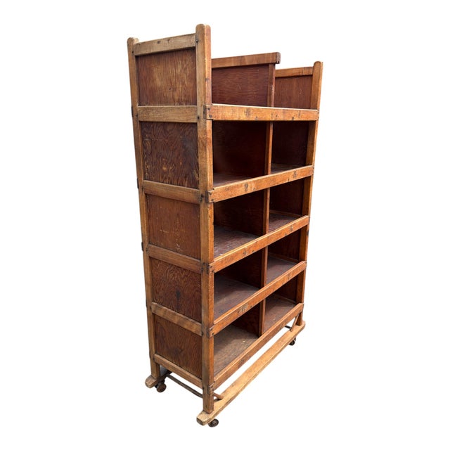American Early 20th Century Maine Shoe Factory Numbered Wood Rolling Cubbies / Industrial Shelving Cart For Sale - Image 3 of 18