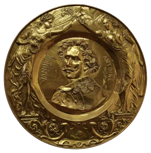 Large Embossed Brass Wall Hanging Charger, 1930