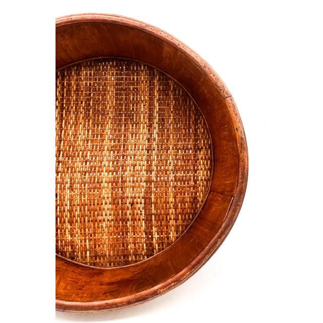 Vintage Burnt Bamboo Basket With Woven Rattan Base – Boho / Organic Modern / Tropical For Sale - Image 12 of 12