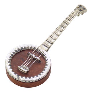 Vintage Italian Handmade Sterling Silver and Wood Mandolin Figurine, 1980s For Sale