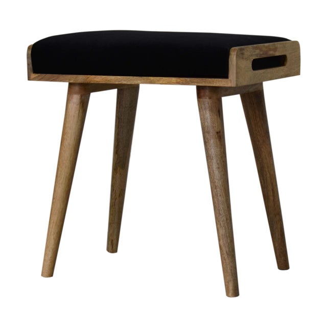 Velvet Upholstered Footstool With Wooden Tray Frame For Sale - Image 4 of 8
