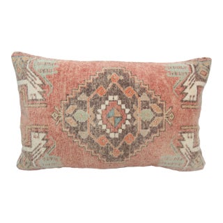 Handwoven Anatolian Rug Pillow – Faded Peach & Earthy Tones -16'' X 24'' For Sale