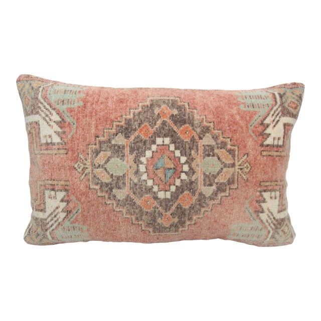 Handwoven Anatolian Rug Pillow – Faded Peach & Earthy Tones -16'' X 24'' For Sale