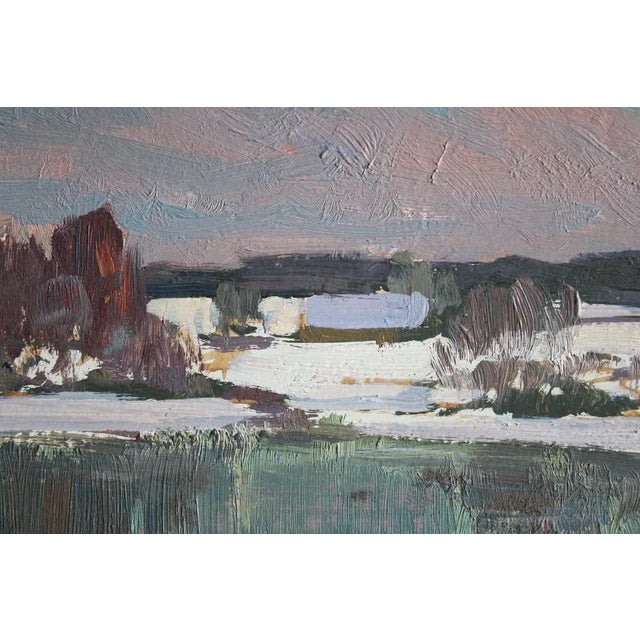 Alfejs Bromults, Winter Landscape, Oil on Cardboard For Sale - Image 6 of 11