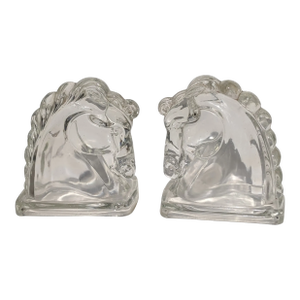 Vintage Equestrian Glass Horse Head Bookends - A Pair