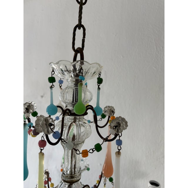 1920s French Rainbow Pastel Confetti Candy Colors Opaline Drops Chandelier, Circa 1920 For Sale - Image 5 of 12