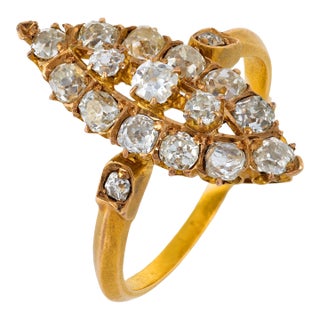 19th Century Victorian Diamond 18k Gold Navette Ring, Size 7.75 For Sale