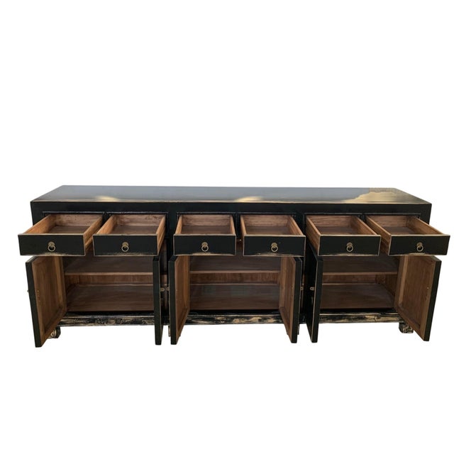 Chinese Rustic Chinese Solid Pine 6 Drawer Sideboard For Sale - Image 3 of 4