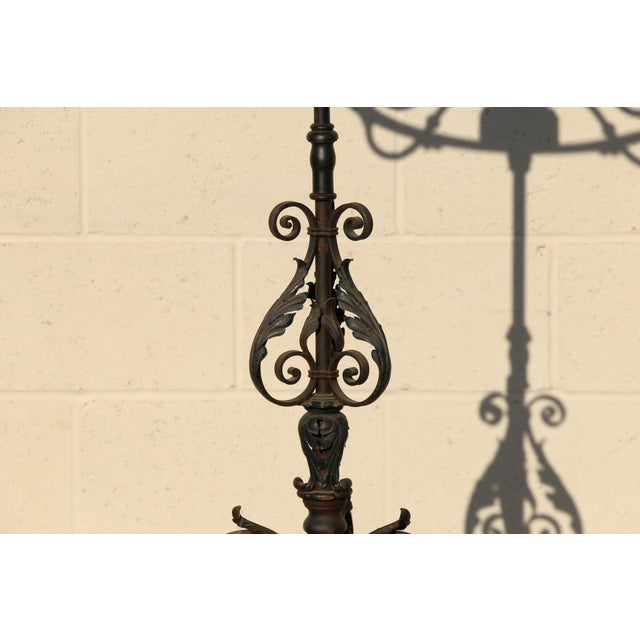 Antique Wrought Iron Floor Candelabra | Ornate Gothic Revival Candleholder | Early 20th Century For Sale - Image 10 of 18