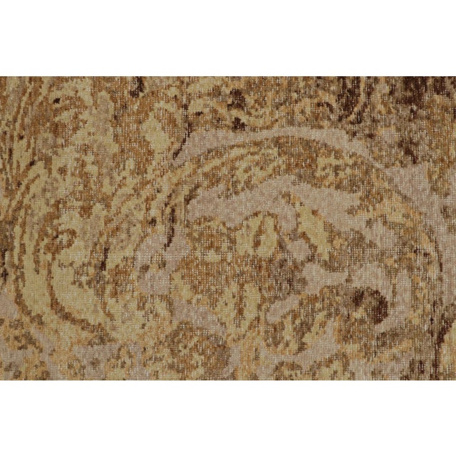 Rug & Kilim’s Distressed European Rug in Beige-Brown & Gold Floral Pattern For Sale In New York - Image 6 of 7