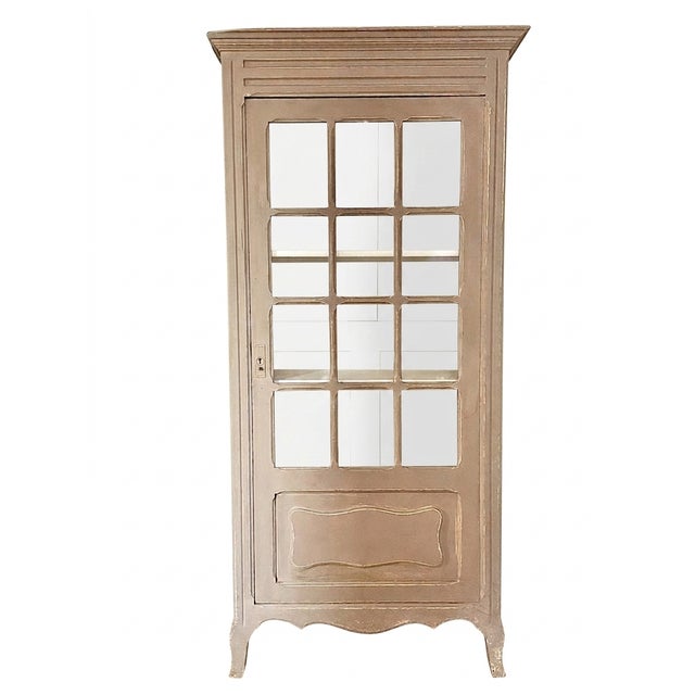 French Country Shabby Chic Glazed Display Cabinet in Patined Wood, 1930s For Sale - Image 15 of 15