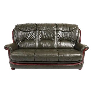 1980s European Mid Century Transitional Modern Leather Sofa For Sale