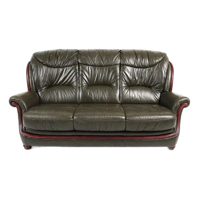 European Mid Century Transitional Modern Leather Sofa For Sale