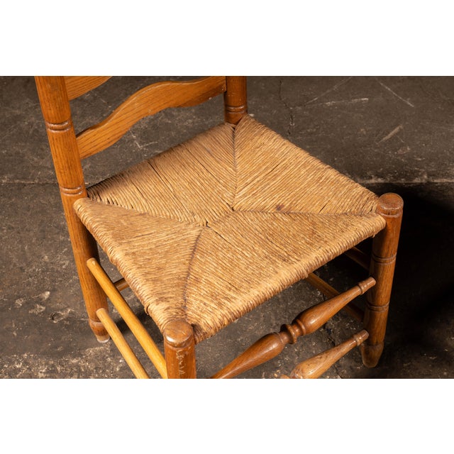 Wood Pair of Mid 20th Century American Ladderback Rush Seat Dining Chairs For Sale - Image 7 of 7