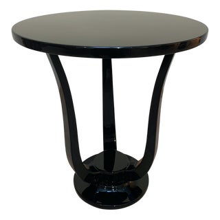 Three-Legged Art Deco Style Side Table in Black Piano Lacquer on Wood from COLONEUM For Sale