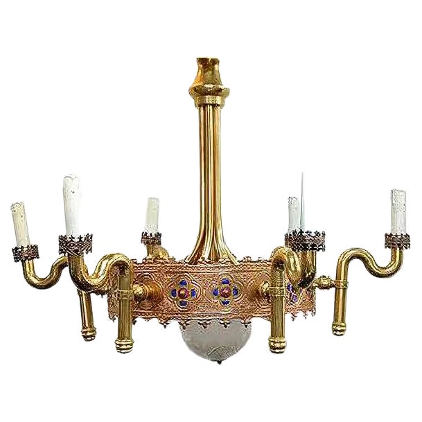 Gold Plated and Enamel Chandelier by Jozsef Engelsz, 1970s For Sale