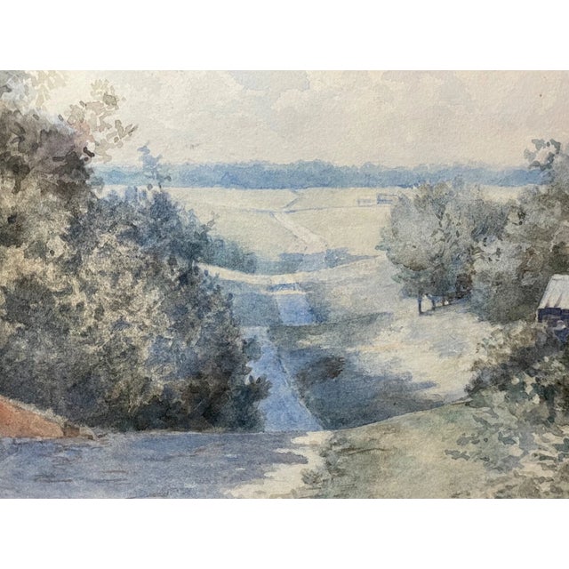 Antique Original Landscape Farm Trail Realism Watercolor Painting Country Art Nl For Sale - Image 4 of 13