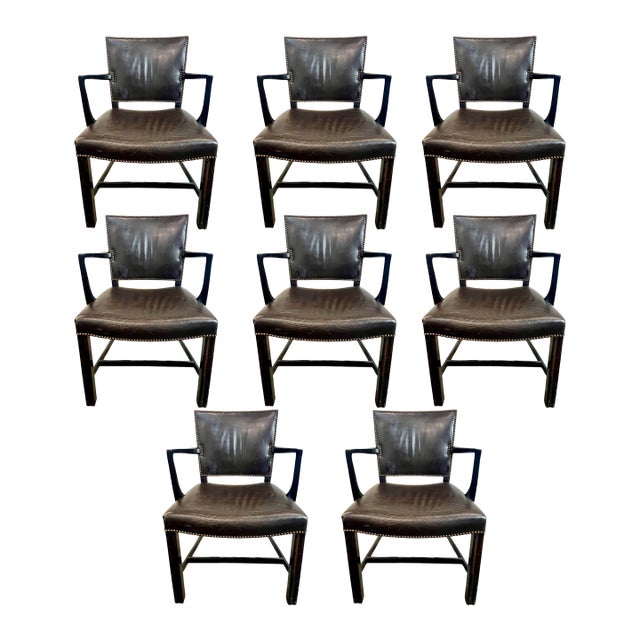 Dessin Fournir Leather Dining Arm Chairs- A Set of 8 For Sale