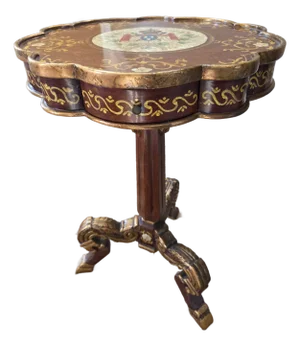 Mid 20th Century Louis XV Style Marquetry and Gilt Side Table
