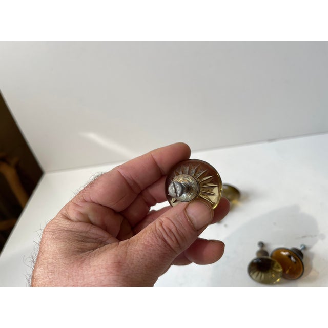 Metal Vintage Swedish Green and Amber Glass Knobs, 1960s, Set of 10 For Sale - Image 7 of 11