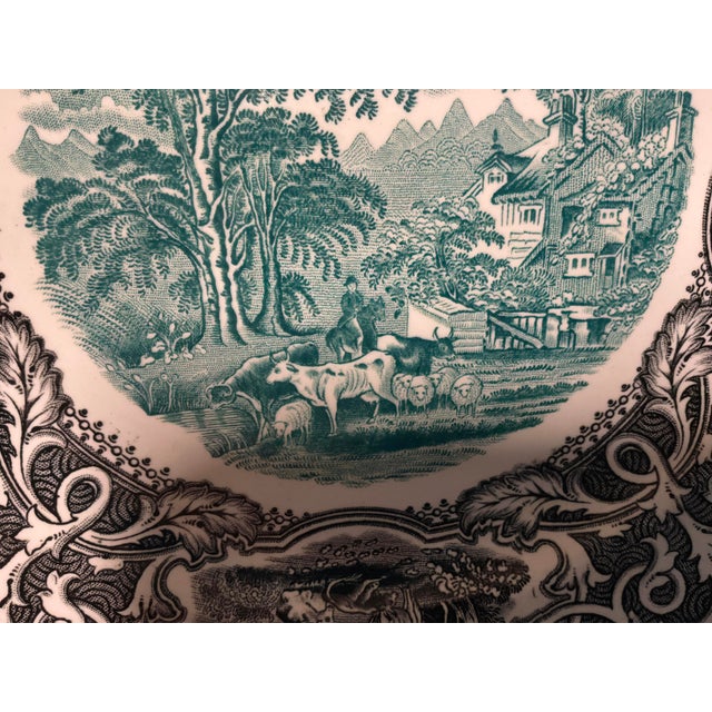 Antique French Faience Black & White Transfereware Plate With Green Pastoral Landscape For Sale - Image 4 of 7