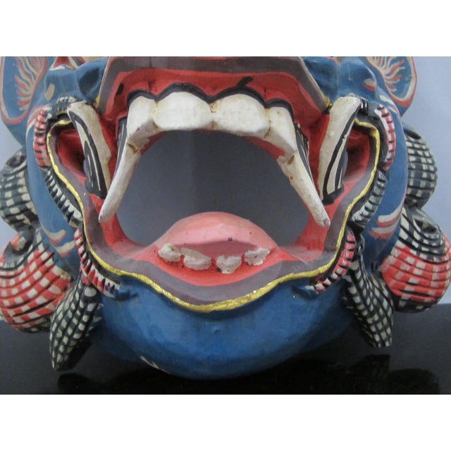 Early 20th Century Vintage Balinese Barong Hand Carved Wood Guardian Spirit Mask For Sale - Image 5 of 7
