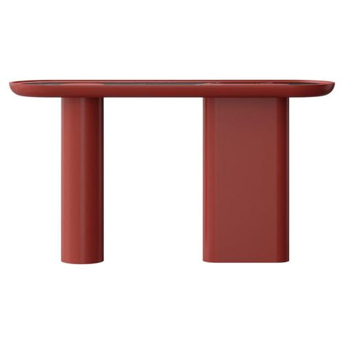 Oval Coral Red Console with Inserted Black Marble Top by Ultramobili For Sale - Image 12 of 12
