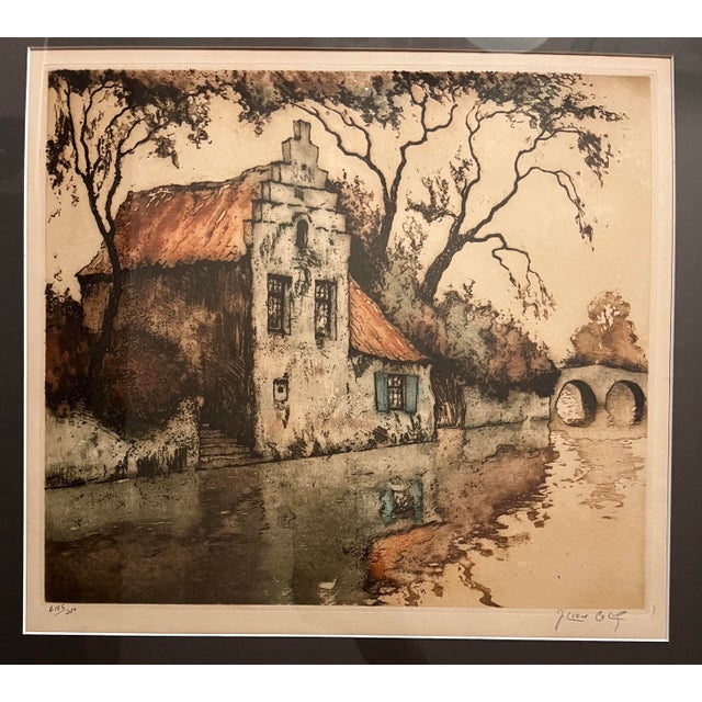 Julien Célos Belgian Scene c.1920s Hand-Colored Etching Signed 186/250 Description Offered is a beautiful circa 1920s...