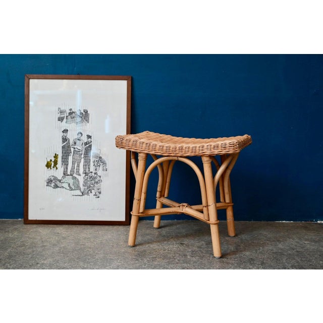 Brown Bohemian Ottoman Side Table in Rattan and Woven Wicker, 1970s For Sale - Image 8 of 8