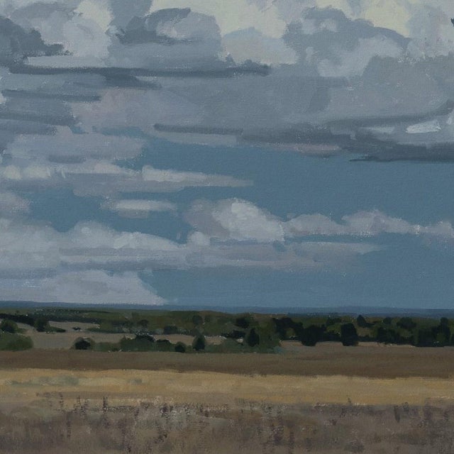 Textile Gathering Form by Michael Magrin | Oil on Canvas Landscape With Towering Cumulus Clouds For Sale - Image 7 of 14
